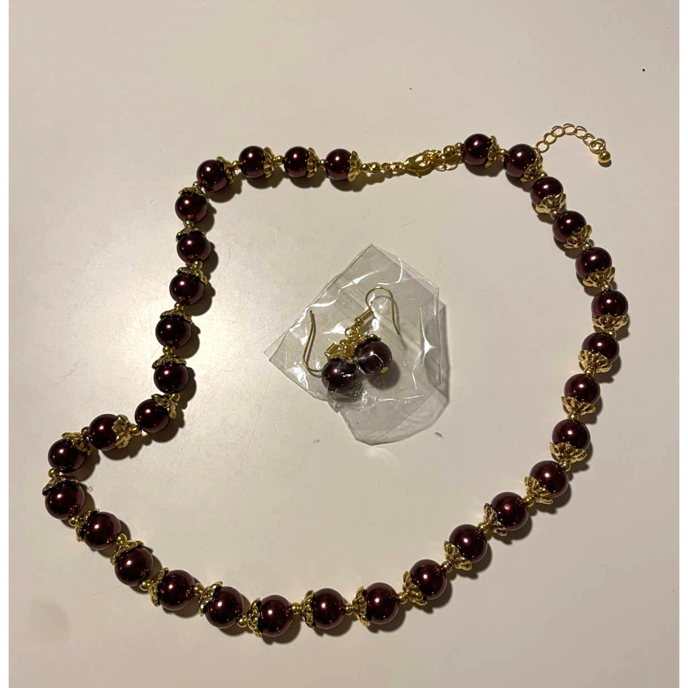 Vintage Purple Pearl-like Bauble Necklace and Matching Christmas Earrings